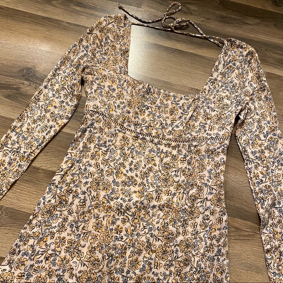 NEW Free People Ivory Floral Long Sleeve Mini Dress - Picture 5 of 10